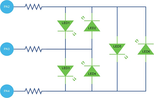 Charlieplexing Three IO Six LED