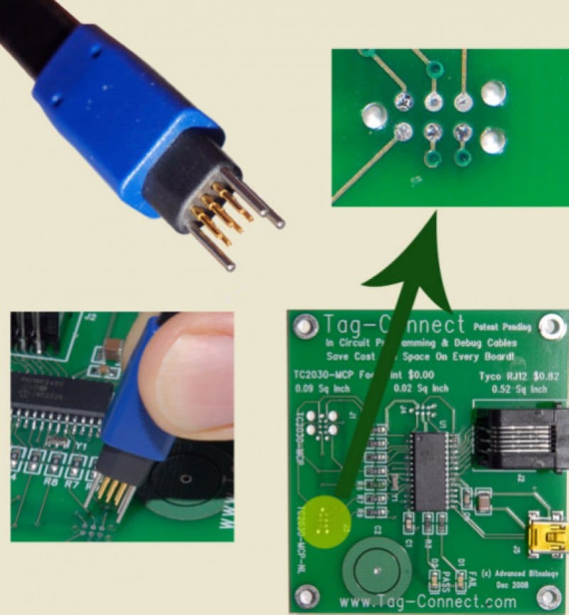 Demo PCB for small footprint programming connectors