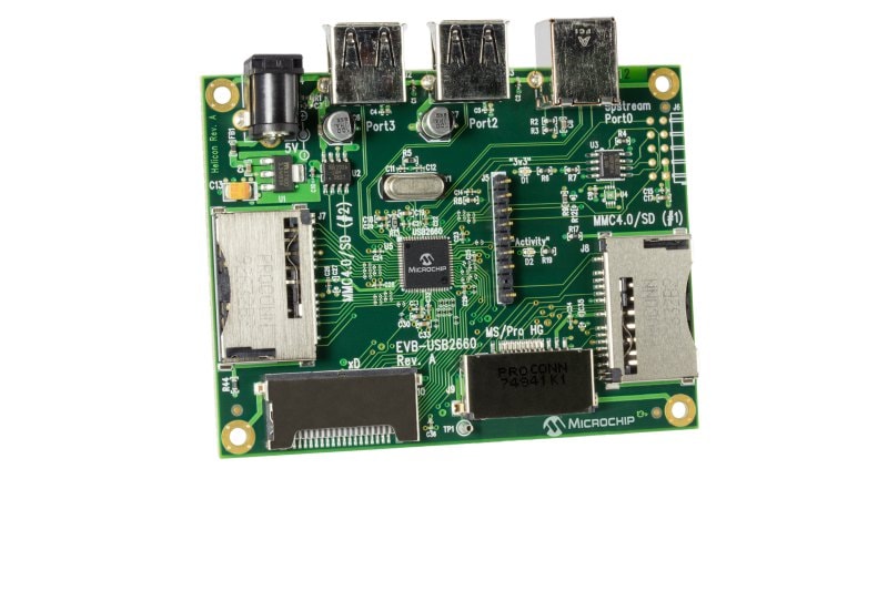 EVB-USB2660_USB2660-USB-2.0-2-Port-Hub-with-Ultra-Fast-Flash-Media-Controller-Evaluation-Board_Angle_Transparent