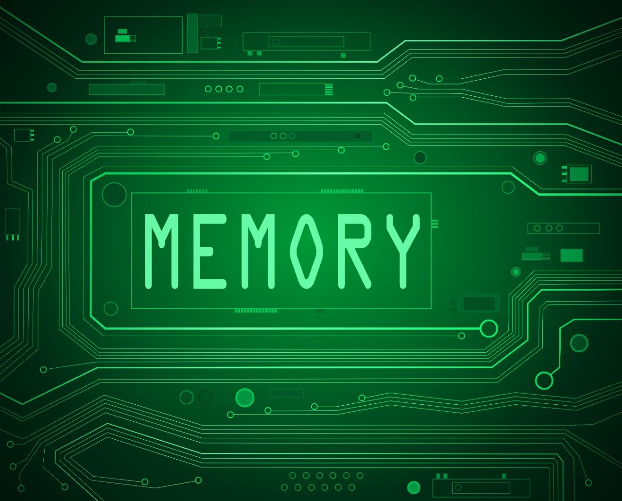 Memory concept. Abstract style illustration depicting printed circuit board components with a memory concept.