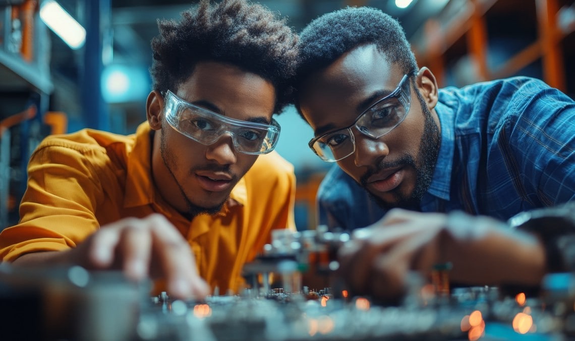 Two Engineers Working on a Electronics Project