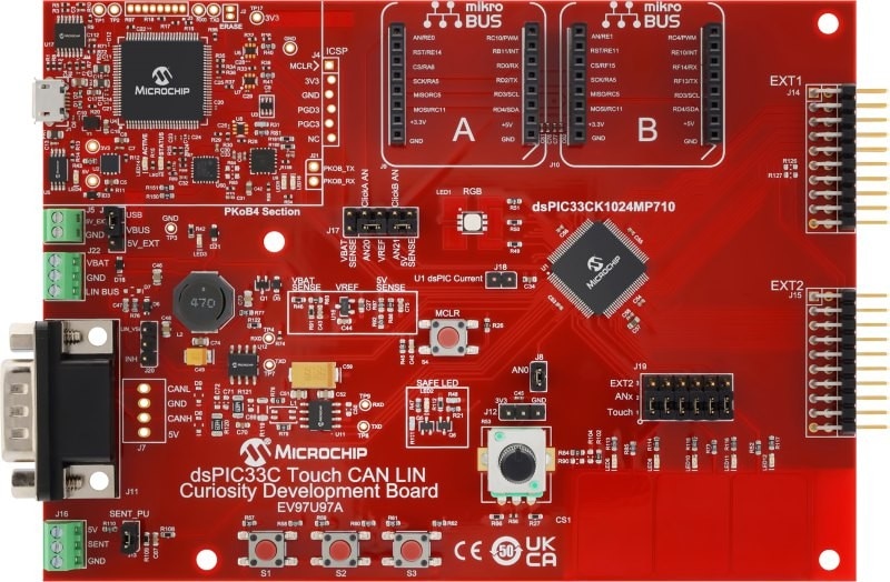 dsPIC33C Touch CAN LIN Curiosity Board