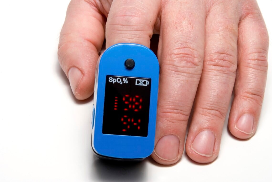 A pulse oximeter used to measure pulse rate and oxygen levels.