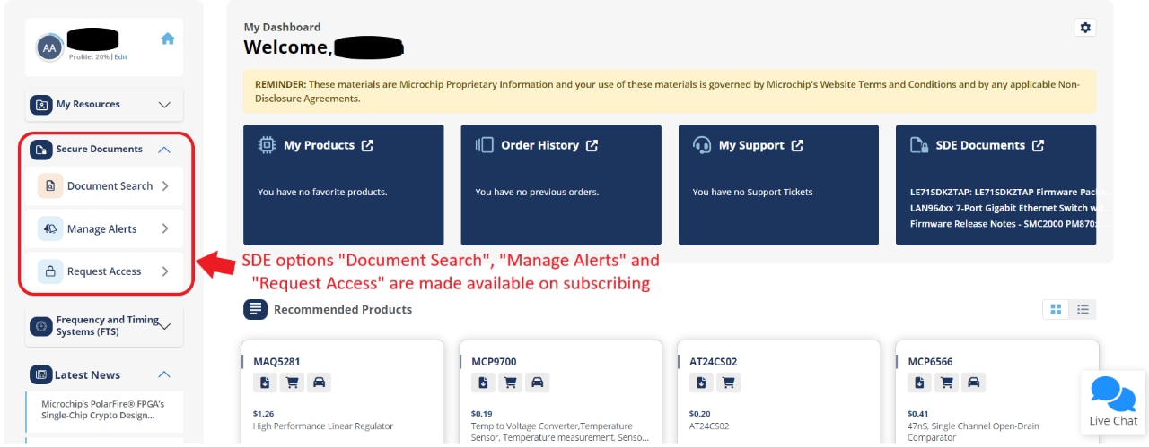 Screen: SDE Options under the “Secure Documents” menu are accessible after successfully subscribing to SDE 