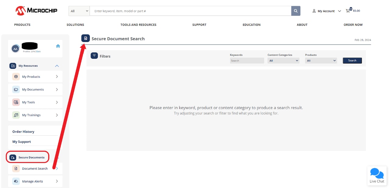 Screen: Secure Documents | Document Search